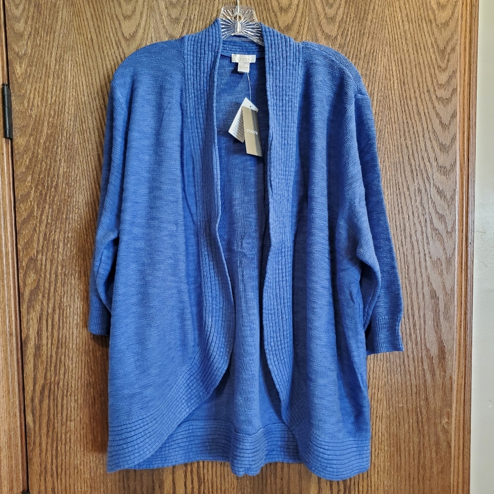 Chico's Savanna Slub Cardigan Sweater - Amparo Blue - Size 4 - NWT